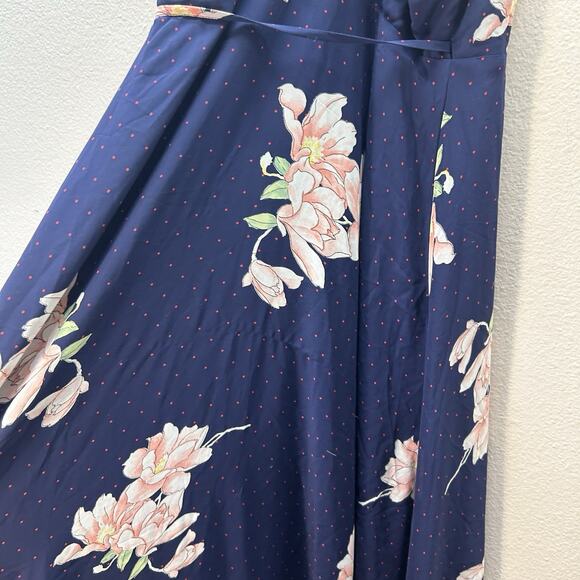 LULU'S Loiselle Navy Blue Floral Print Polka Dot Wrap Maxi Dress SZ S formal - Picture 7 of 11
